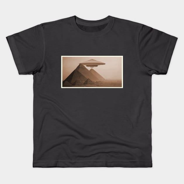 UFO over pyramids of Egypt Kids T-Shirt by RawSunArt